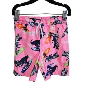 Land's End Boys Size xs Swim Trunks Pink Surfing Dinosaur Swimsuit Shorts Lined